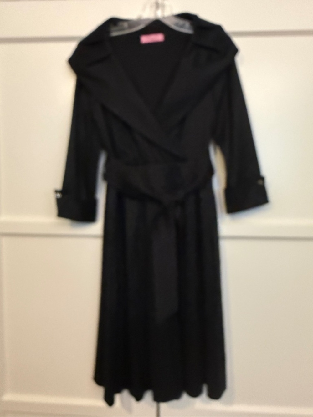 Eliza J. Wide Collar Belted Black Wide Cuff Midi Dress Size 8